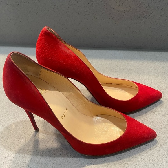 Christian Louboutin Pigalle Follies 100 Suede Oeillet Red 37.5 - Picture 4 of 12